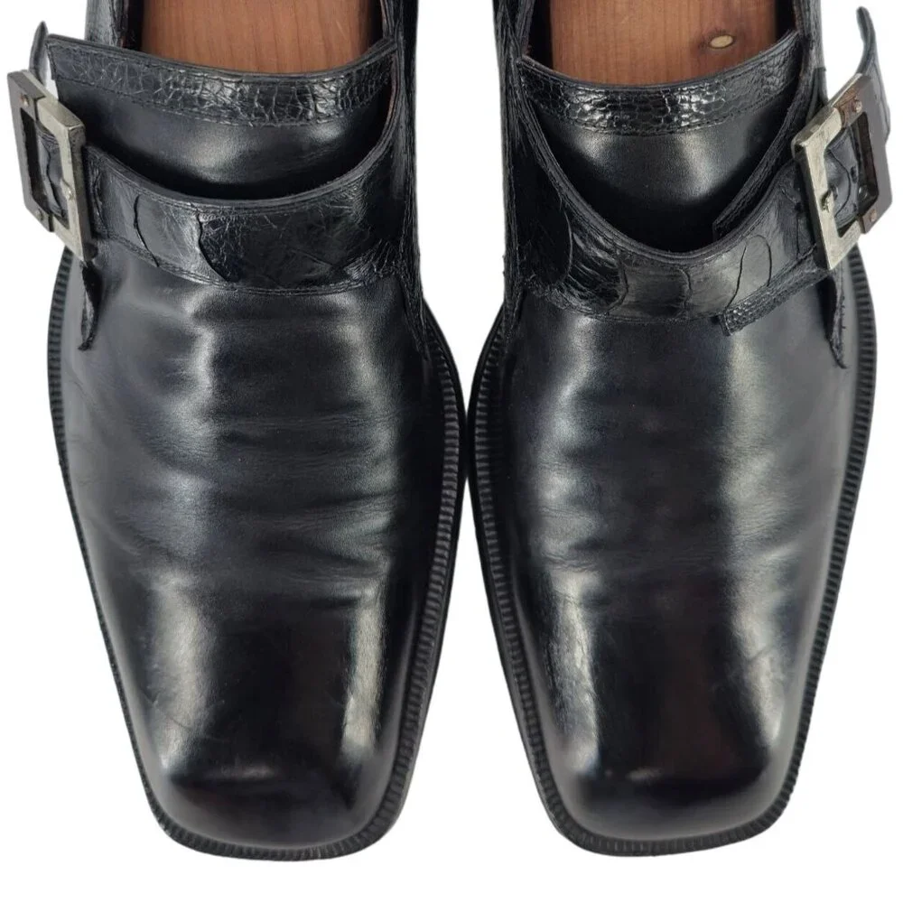 Cesare Paciotti Mens 12 Italy Black Leather Alligator Monk Loafers Dress Shoes - Picture 5 of 12